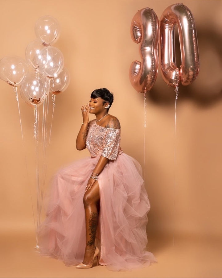 Oyemwen Sequined High Slit Maxi Tutu Skirt in Mauve