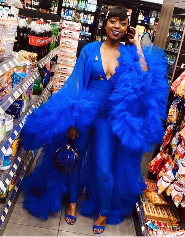 Oyemwen Royal Blue Tulle Robe