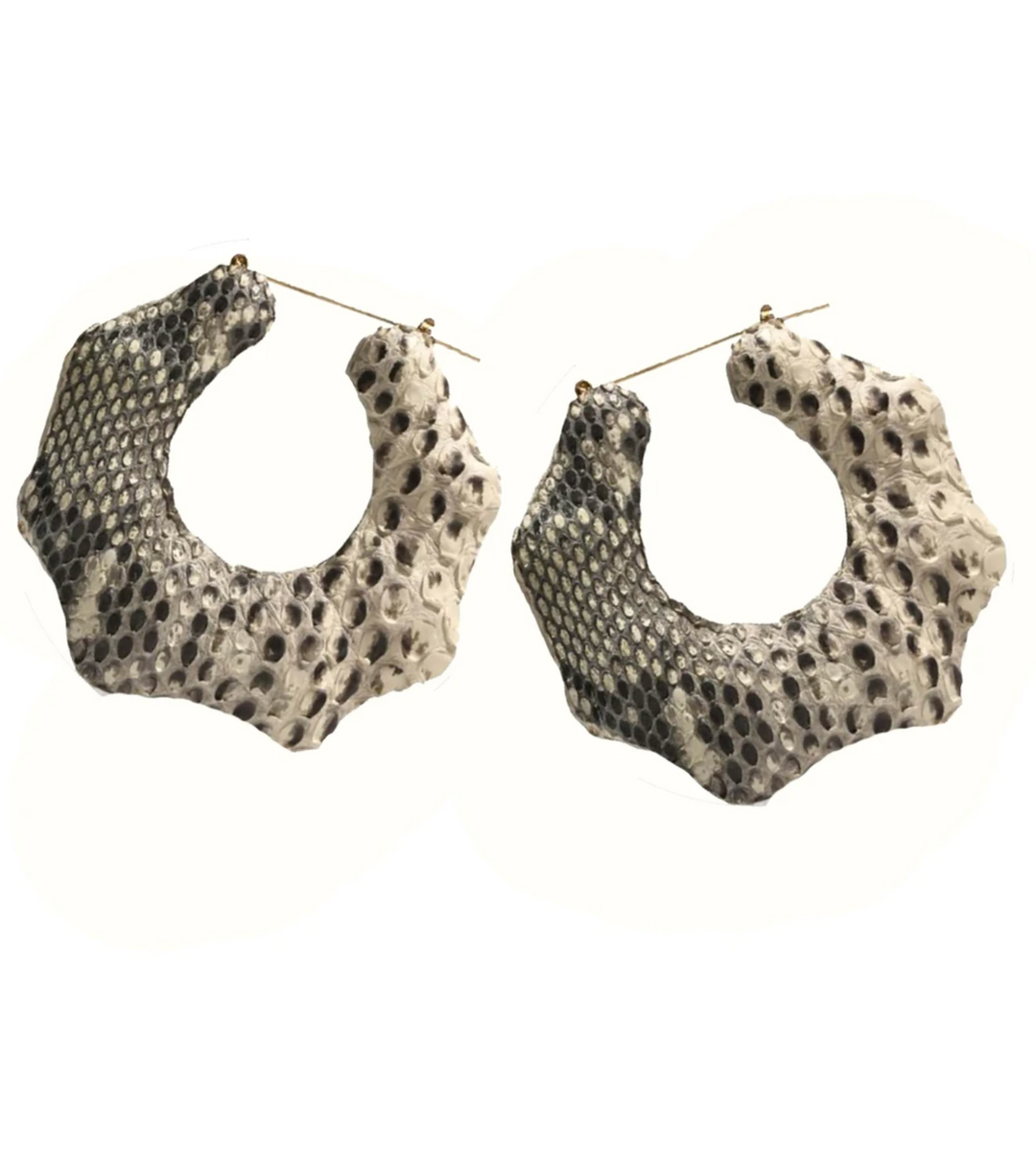 Seville Michelle Hexagon Python Leather Bamboo Earrings