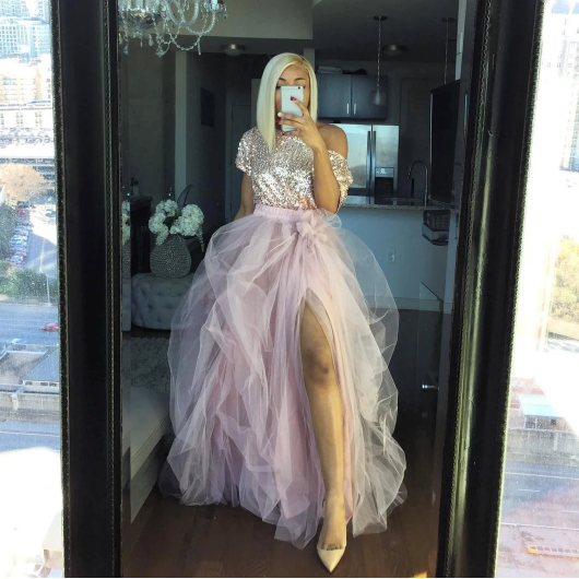 Oyemwen Sequined High Slit Maxi Tutu Skirt in Mauve