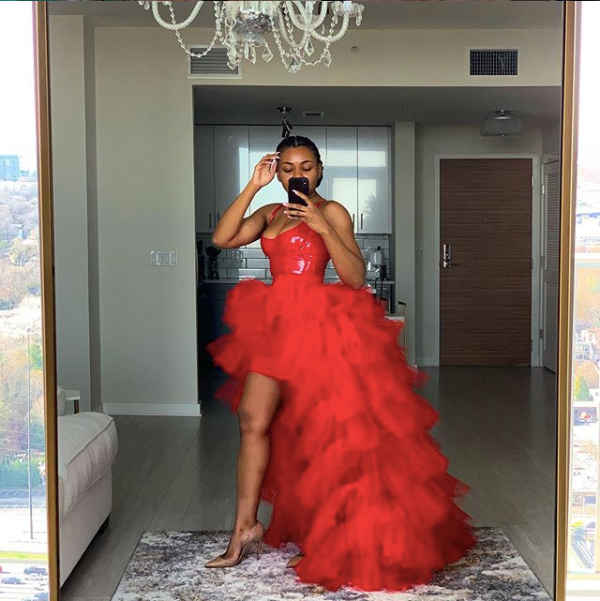 Oyemwen Red Orchid Tulle Overlay Mini Dress