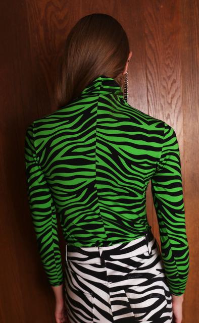 BruceGlen Lime Green Zebra Print Turtleneck