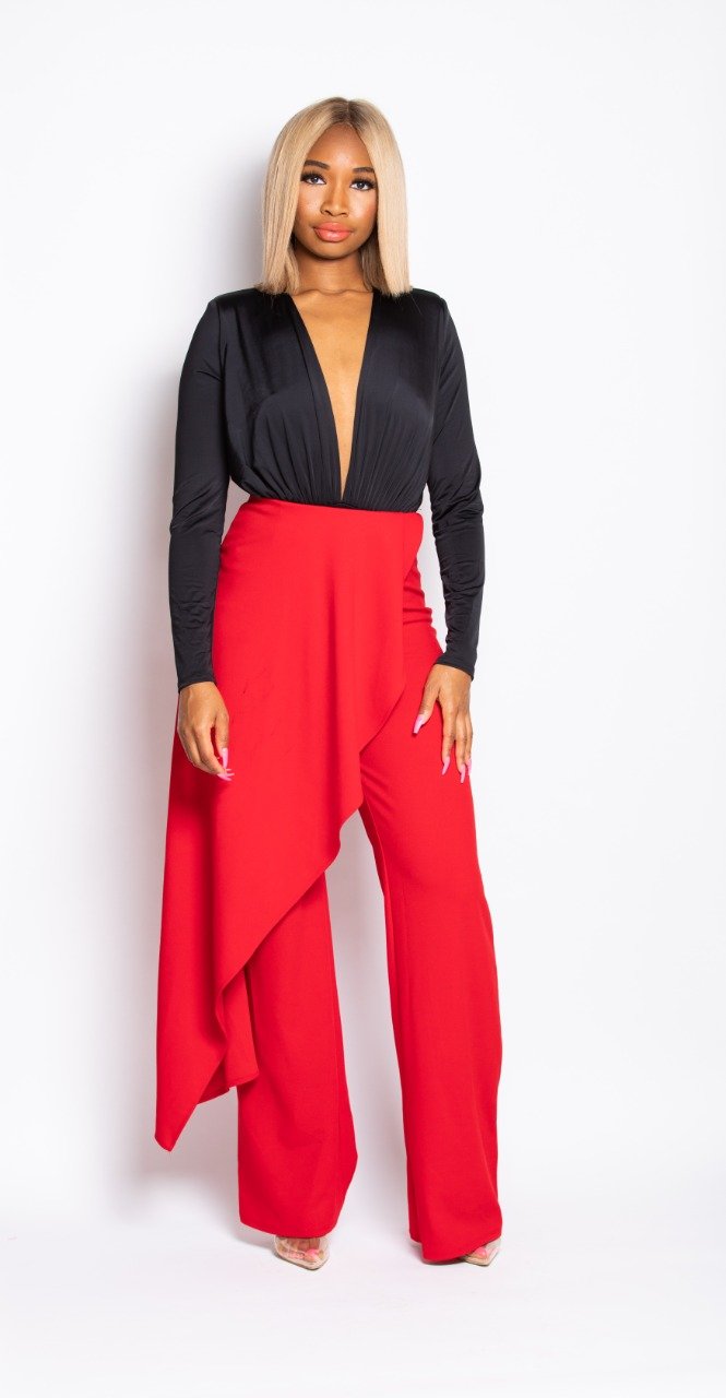 Madam Mystique Esmee Red Side Drape Dress Pants