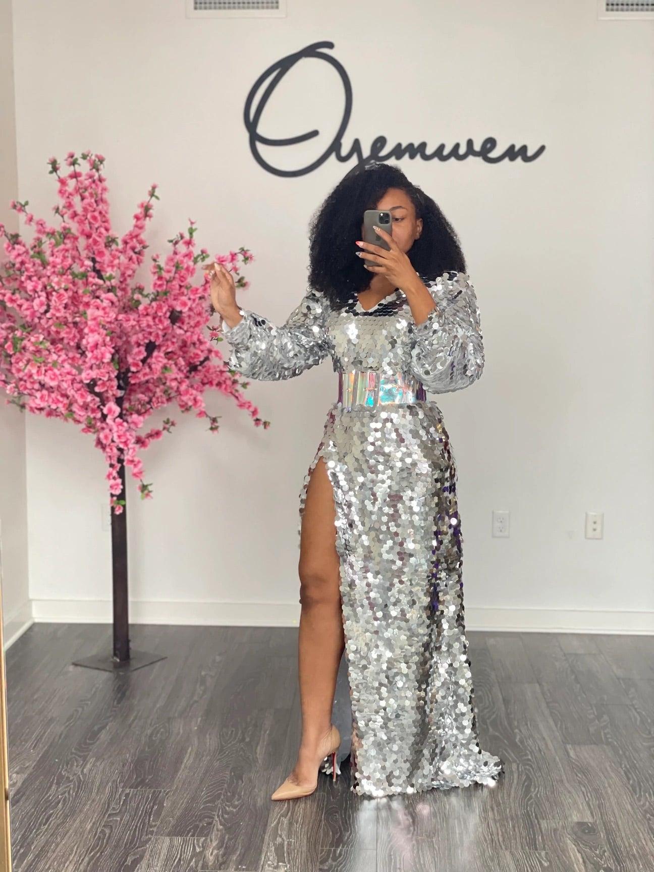 Custom Oyemwen Silver Sequin High Slit Birthday Dress – Fashion
