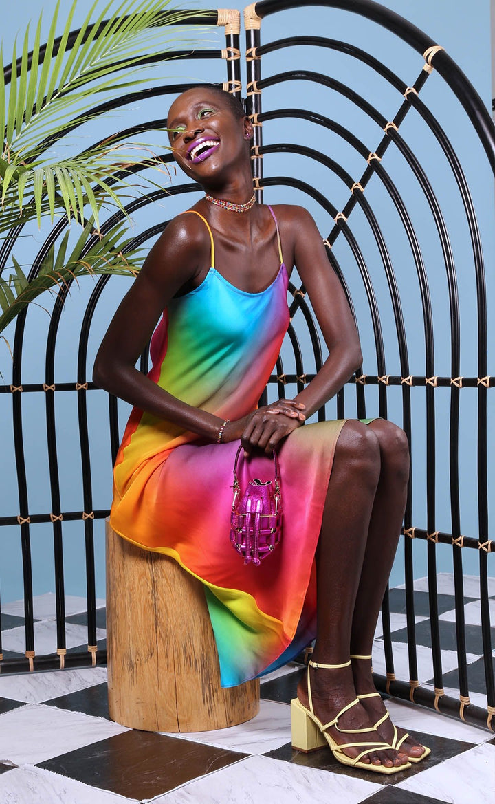 Bruce & Glen Rainbow Gradient Silk Slip Dress