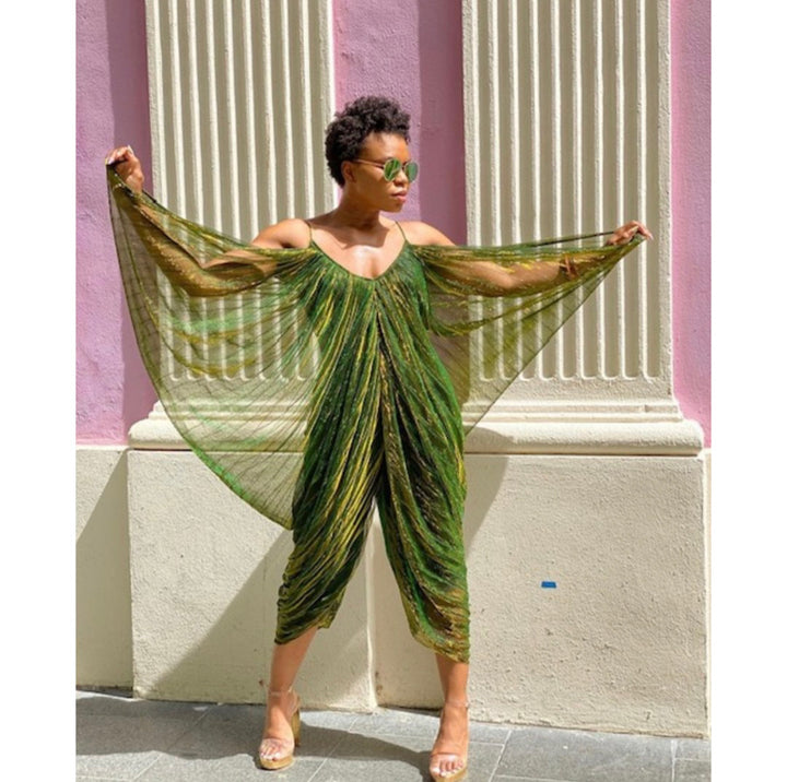 Oyemwen Forbidden Garden Green Draped Jumpsuit