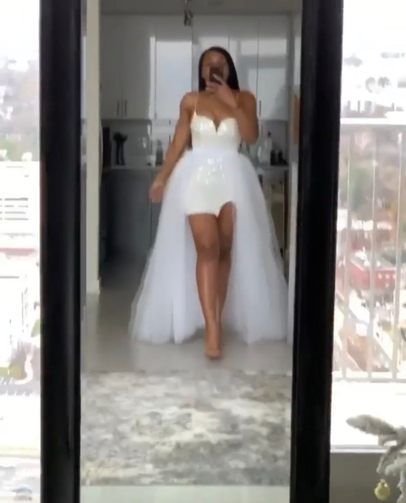 Oyemwen White Tulle Overlay Mini Dress L Oyemwen White Tulle Overlay Mini Dress L