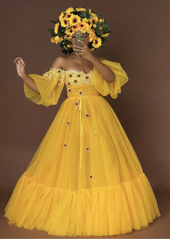Oyemwen Yellow Sunflower Floral Appliqu Dress 16 Oyemwen Yellow Sunflower Floral Appliqu Dress 16