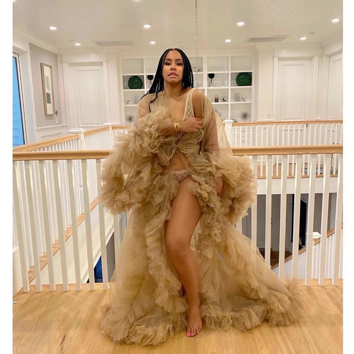 Oyemwen Nude Brown Tulle Robe