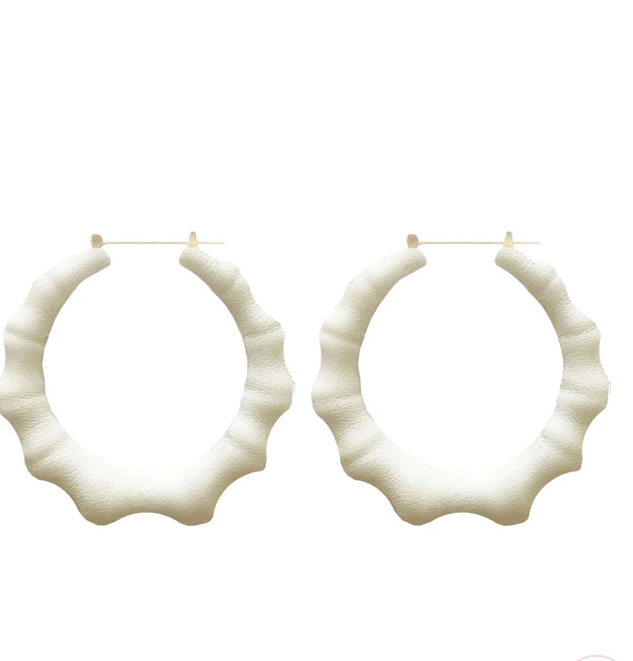 Seville Michelle White Leather Bamboo Earrings