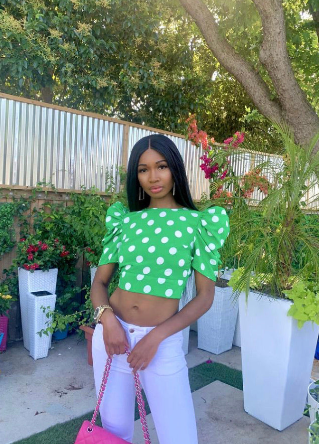 Madam Mystique Green Polka Dot Bettie Top
