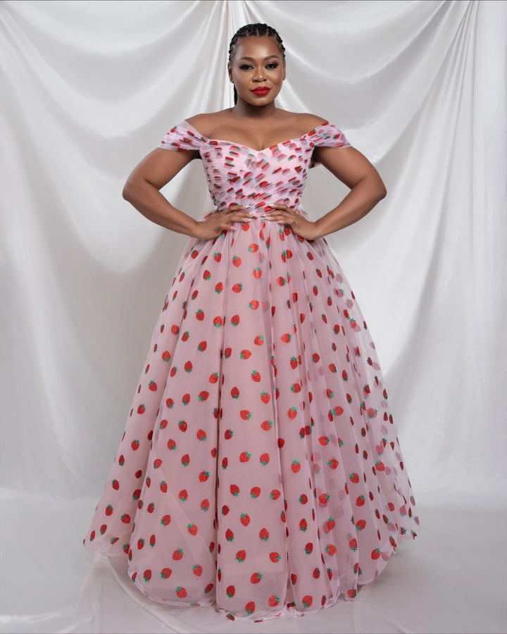 Oyemwen Valentine’s Day Strawberry Print Custom A Line Dress