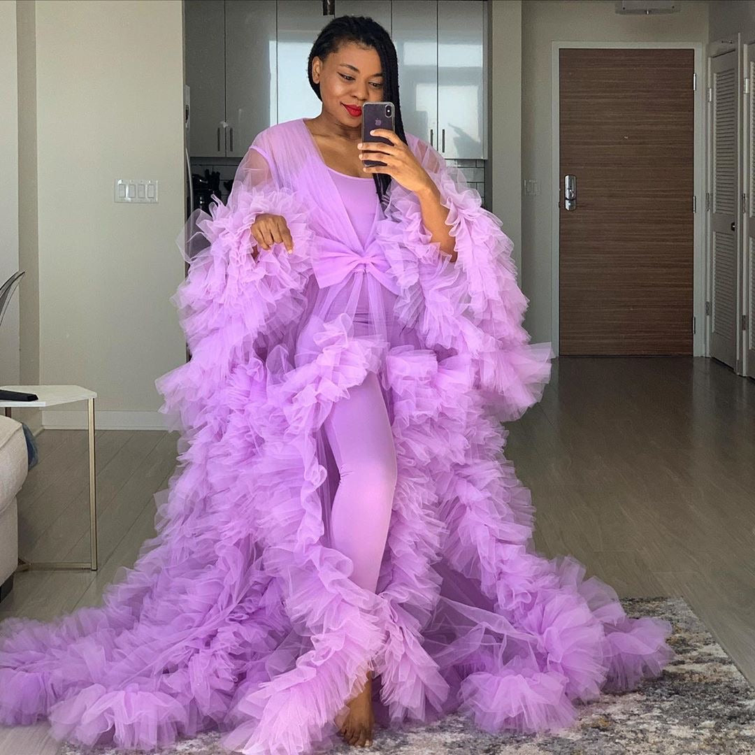 Oyemwen Purple Lavender Tulle Robe – Fashion Bomb Daily Shop