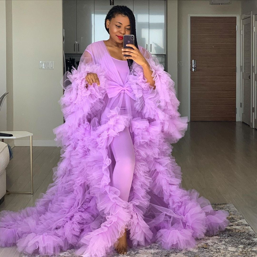Oyemwen Purple Lavender Tulle Robe