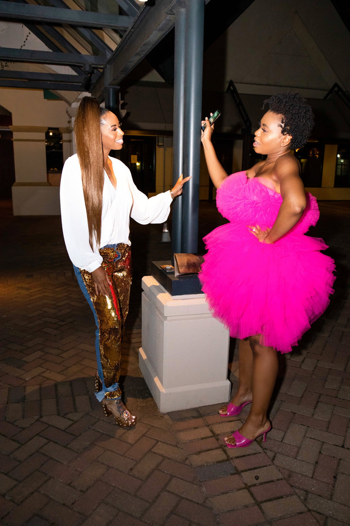 Oyemwen Tulle Strapless Tutu Dress Hot Pink