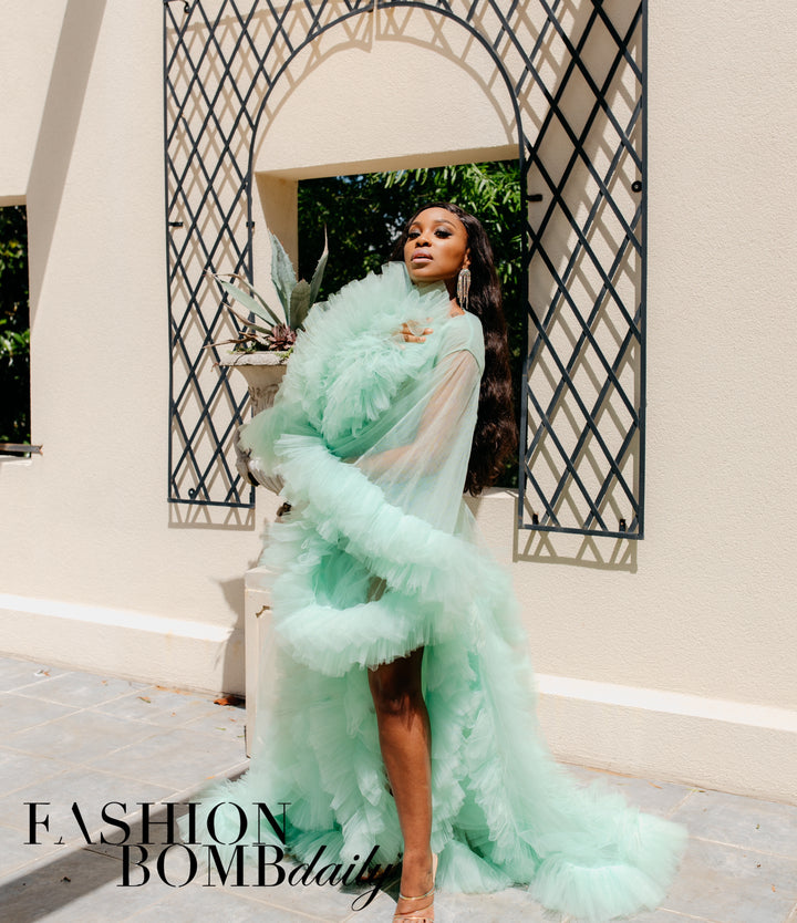 Oyemwen Mint Green Tulle Robe