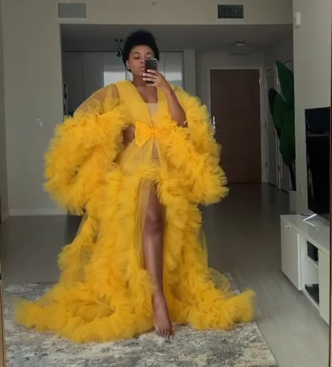 Oyemwen Golden Yellow Tulle Robe