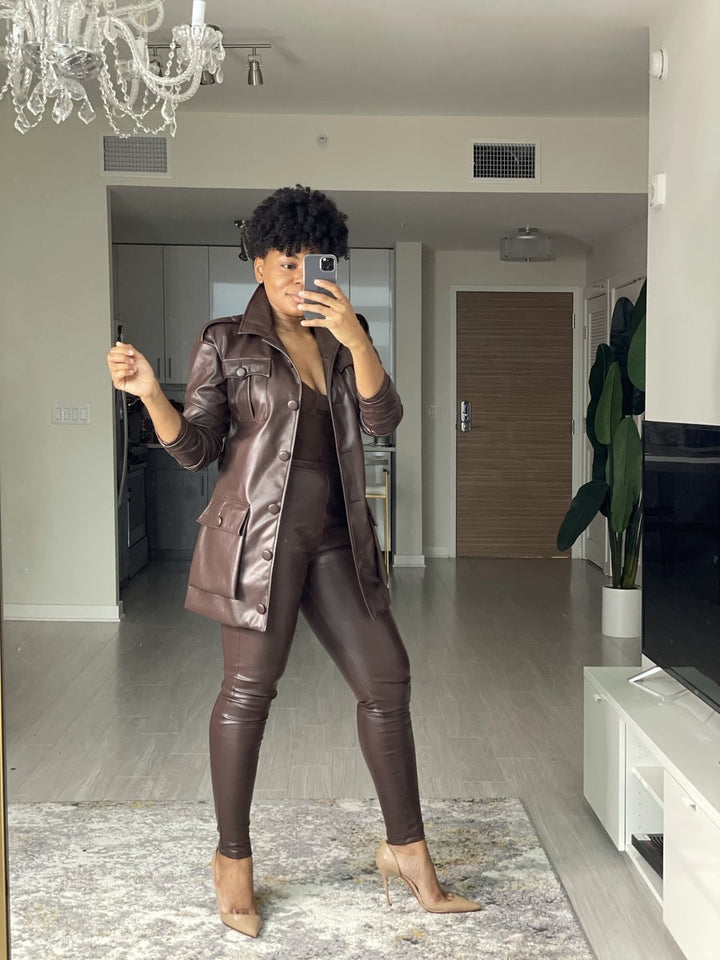 Oyemwen Chocolate Brown Leather Cargo Jacket