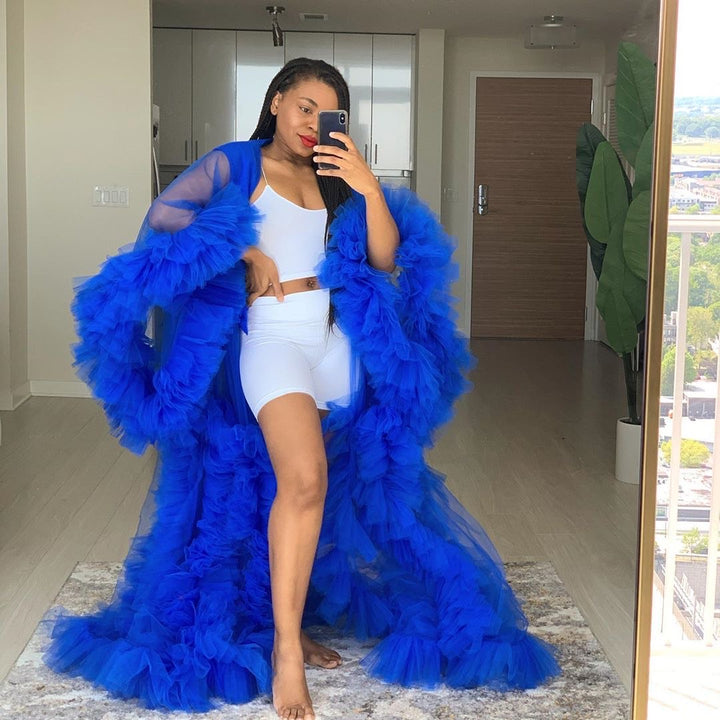 Oyemwen Royal Blue Tulle Robe