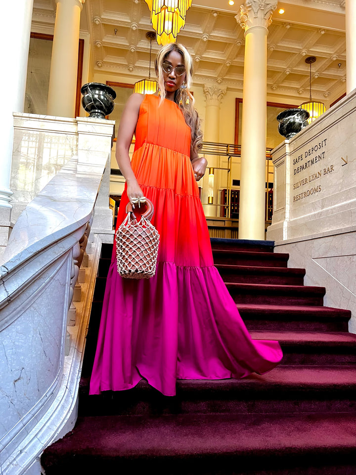 Pre-Order Madam Mystique Nicolette Orange Ombré Maxi Dress