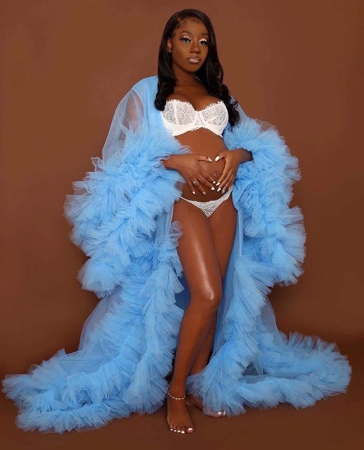Oyemwen Pale Blue Tulle Robe