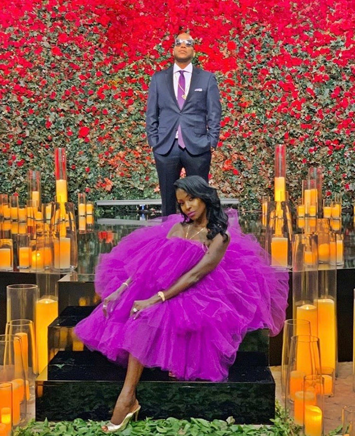 Oyemwen Tiered High Low Tulle Maxi Tutu Dress Purple as Worn by Adjua Styles