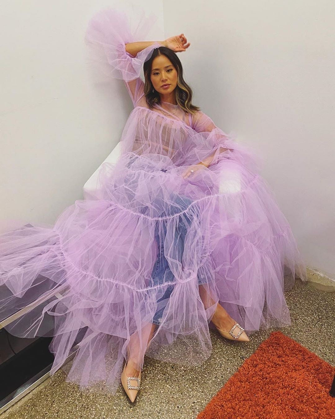 Oyemwen Custom 70s Lavender Sheer Dress Oyemwen Custom 70s Lavender Sheer Dress
