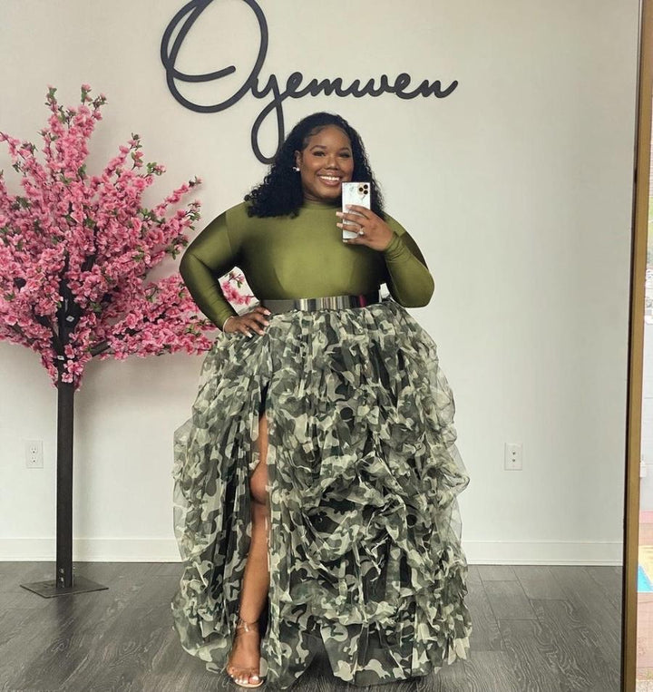 Custom Oyemwen Camouflage  High Slit Maxi Skirt Set (Top and Skirt)