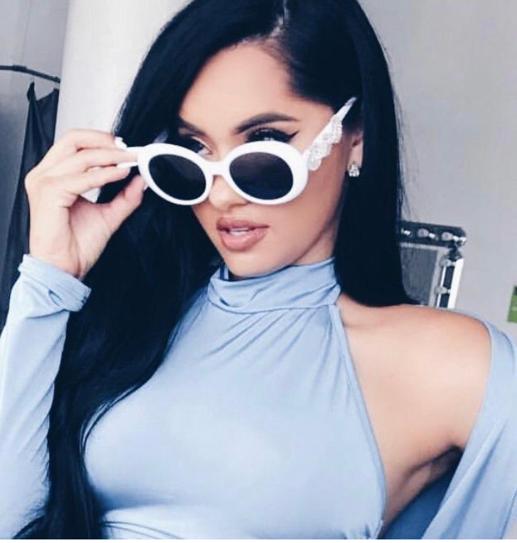 Nroda Crush on You Round White Goggle Sunglasses White/Black Lens