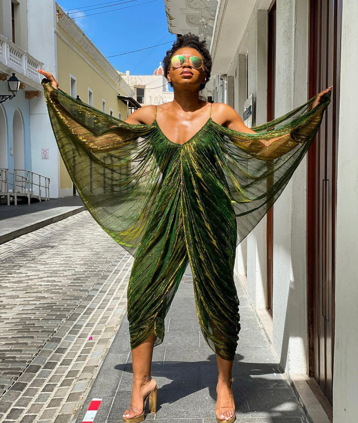 Oyemwen Forbidden Garden Green Draped Jumpsuit