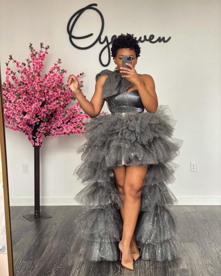 Oyemwen Smoke Gray One Shoulder Holiday Collection Set (Custom Colors Available)