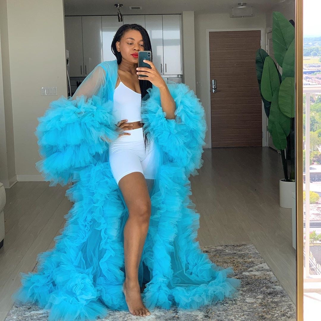 Oyemwen Pool Blue Tulle Robe