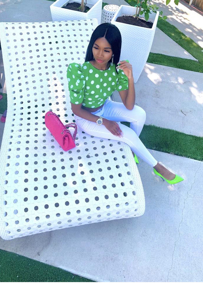 Madam Mystique Green Polka Dot Bettie Top