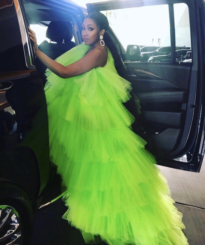 One Shoulder Maxi Tutu Dress Neon Green