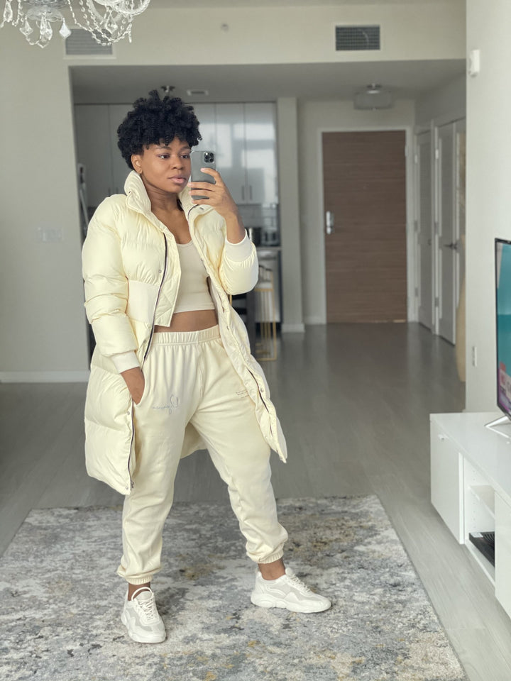 Oyemwen Luxe Leisure Puffer Coat Ivory Cream