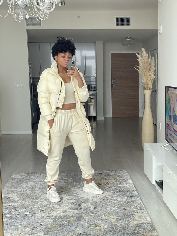 Oyemwen Luxe Leisure Puffer Coat Ivory Cream