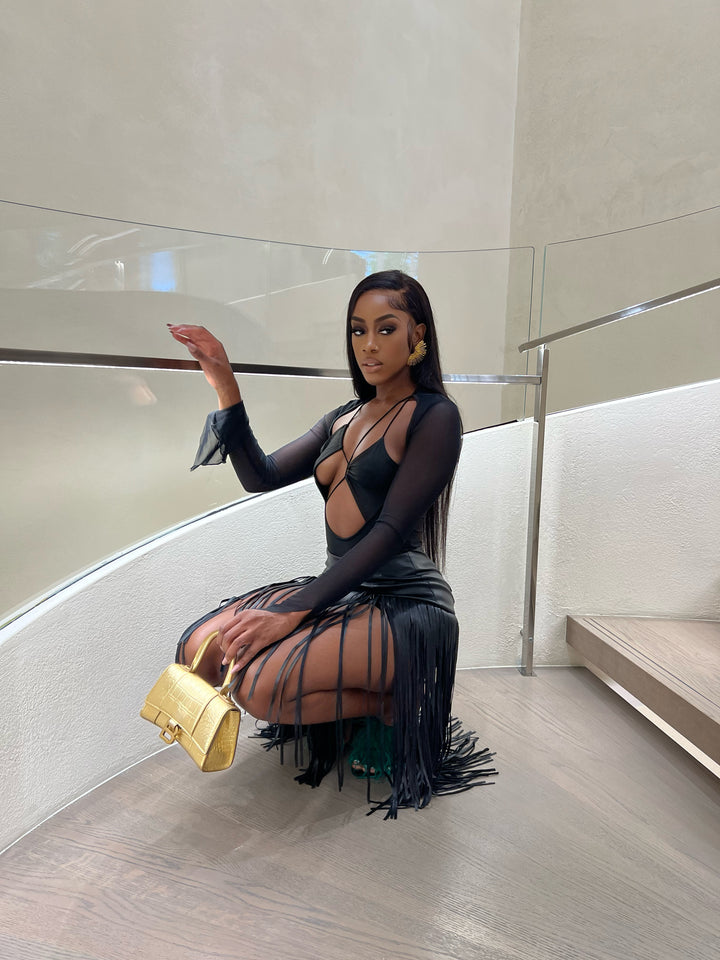 G Saints Vegan Leather Fringe Skirt