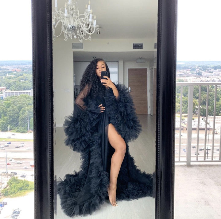 Oyemwen Black Tulle Robe