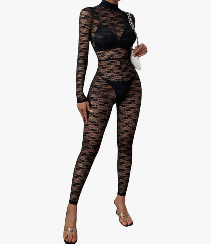 Keylows Sheer Lace Black Catsuit (Similar Style Worn by Sheree)