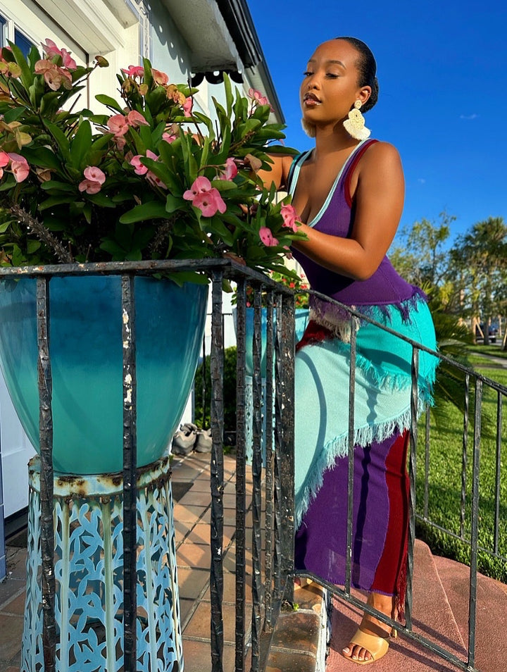 Meow and Barks Gina Multicolor Purple Maxi Dress