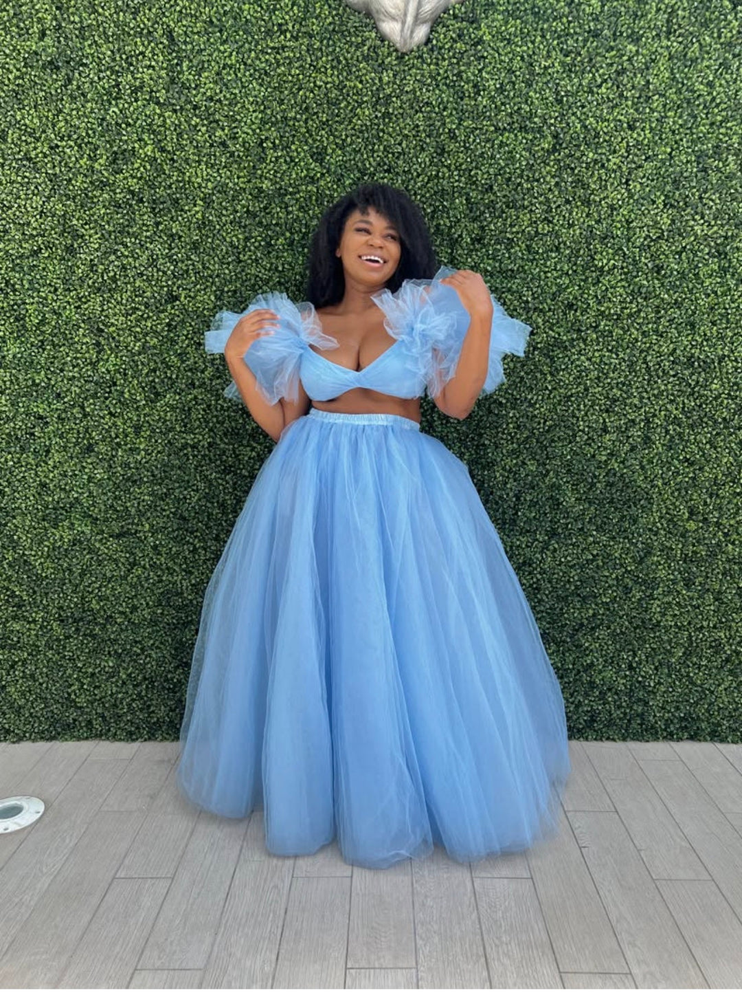 Oyemwen Sky High Blue Skirt Set (Top and Skirt as Worn by Marlo Hampton)