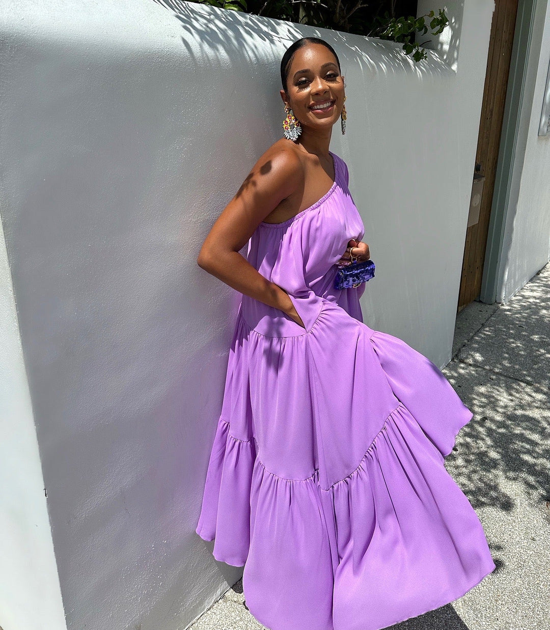 Meow and Barks Purple One Shoulder Joy Dress