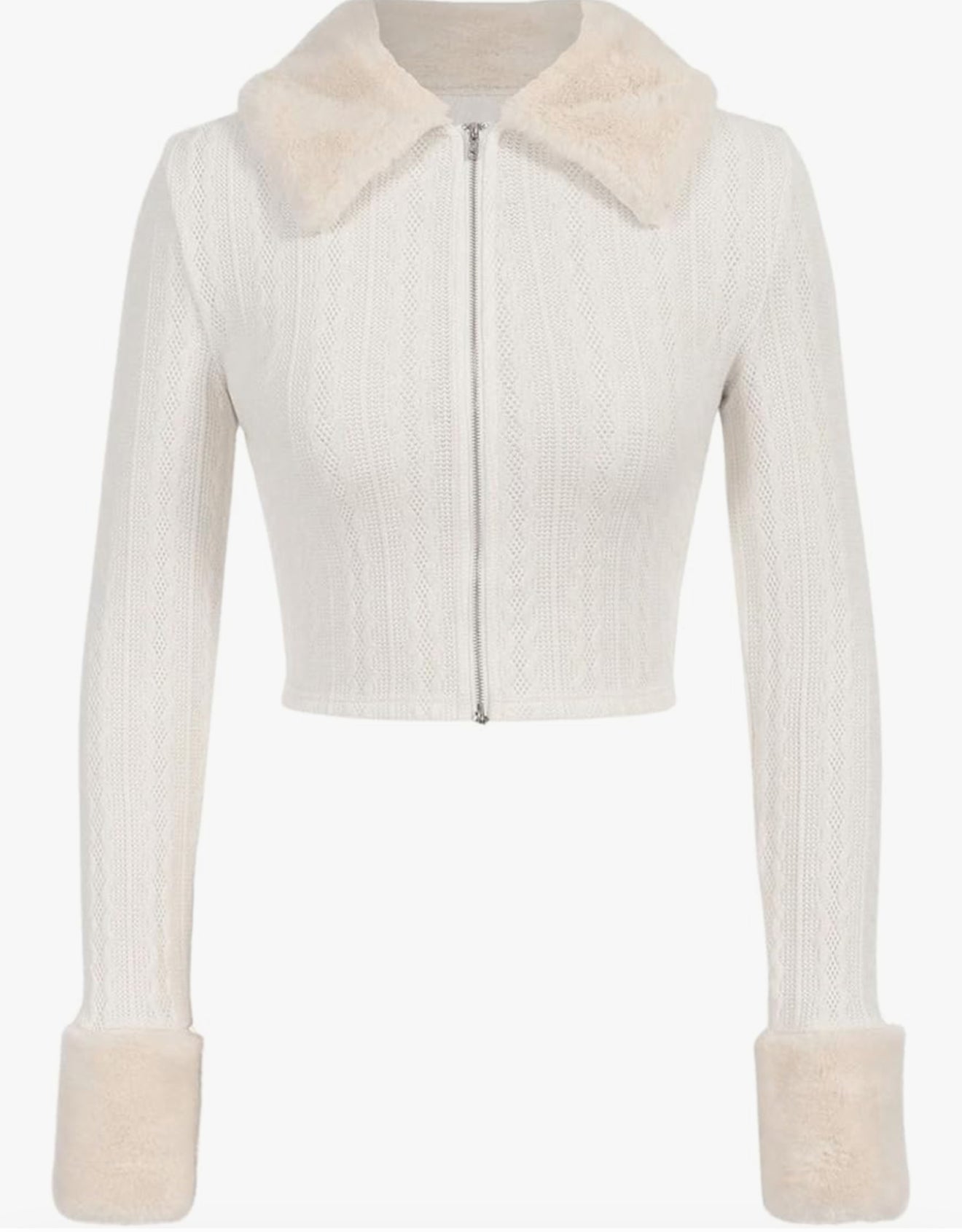 Keylows Cream Faux Fur Zip Cardigan (As Worn by Winnie Harlow