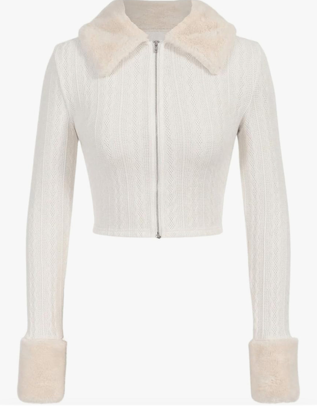 Keylows Cream Faux Fur Zip Cardigan (As Worn by Winnie Harlow)