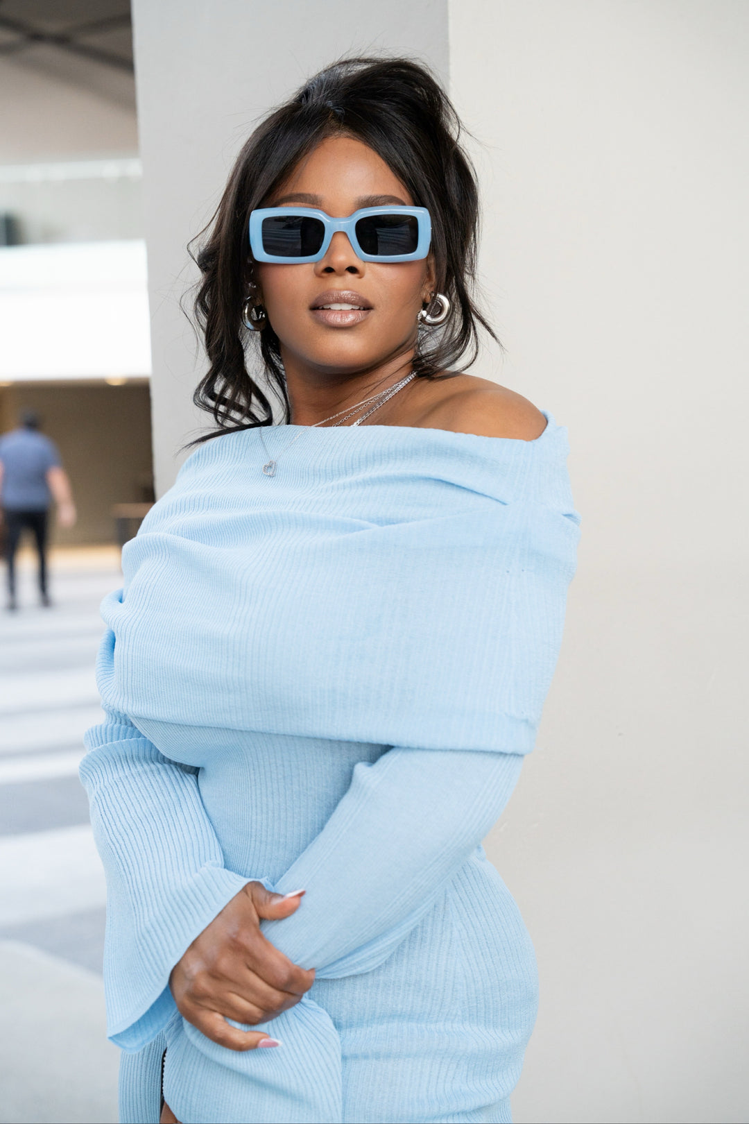 Claire So Chic Blue Rectangle Sunglasses