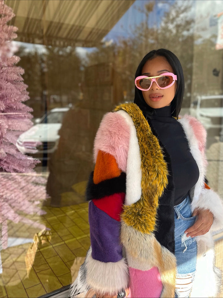 Meow and Barks Multicolor Money Faux Coat