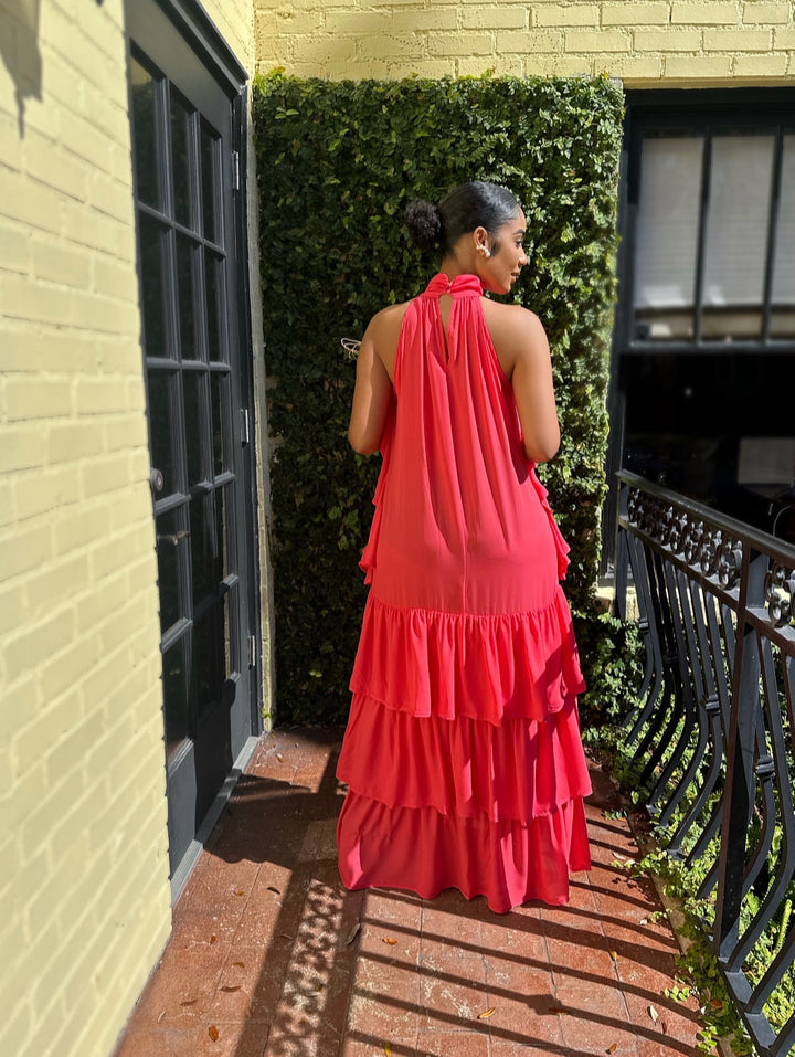 Meow and Barks Red Coral Pretty Girl Maxi Dress