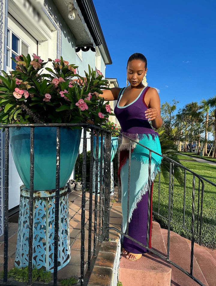 Meow and Barks Gina Multicolor Purple Maxi Dress