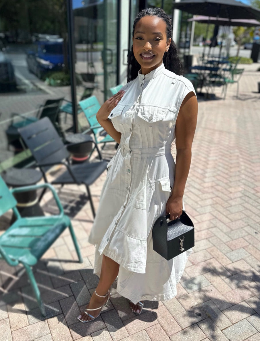 Meow and Barks White Denim Girl Summer Dress