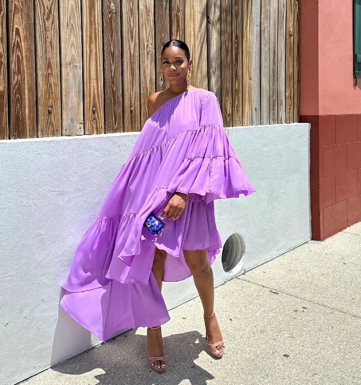 Meow and Barks Purple One Shoulder Joy Dress